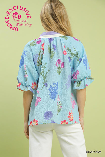 Seafoam Fresh Bloom Scallop Trim Top