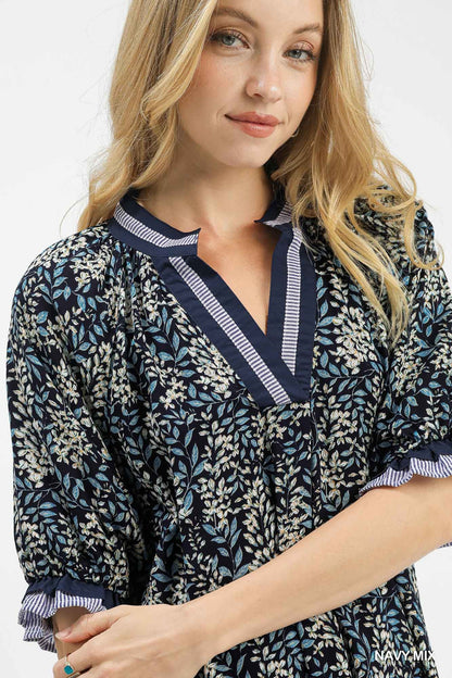Navy Midnight Bloom Ruffle Top