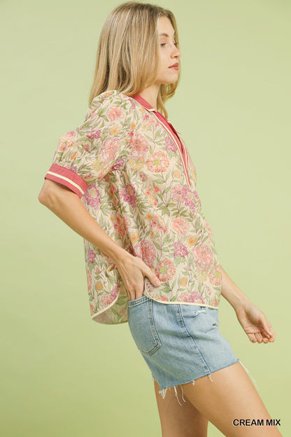 Cream Mix Southern Bloom Collared Top