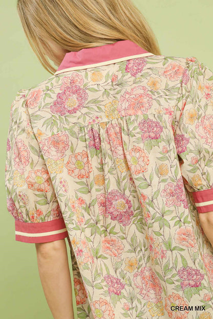 Cream Mix Southern Bloom Collared Top