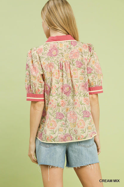 Cream Mix Southern Bloom Collared Top