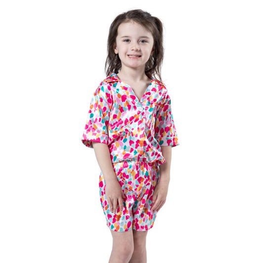 Kid's Confetti Bloom Satin Pajama Short Set