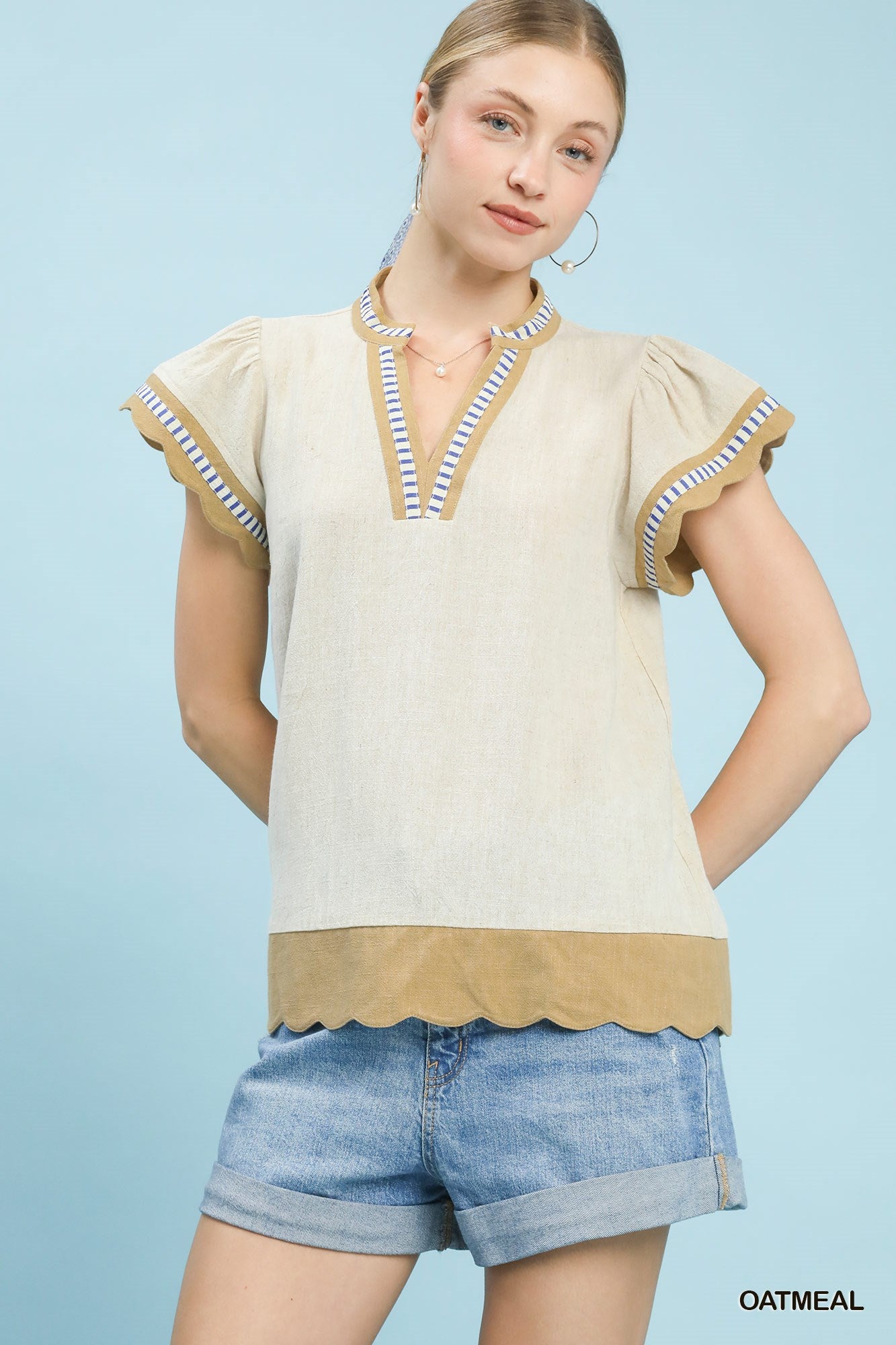 Oatmeal Sandy Shores Scallop Top