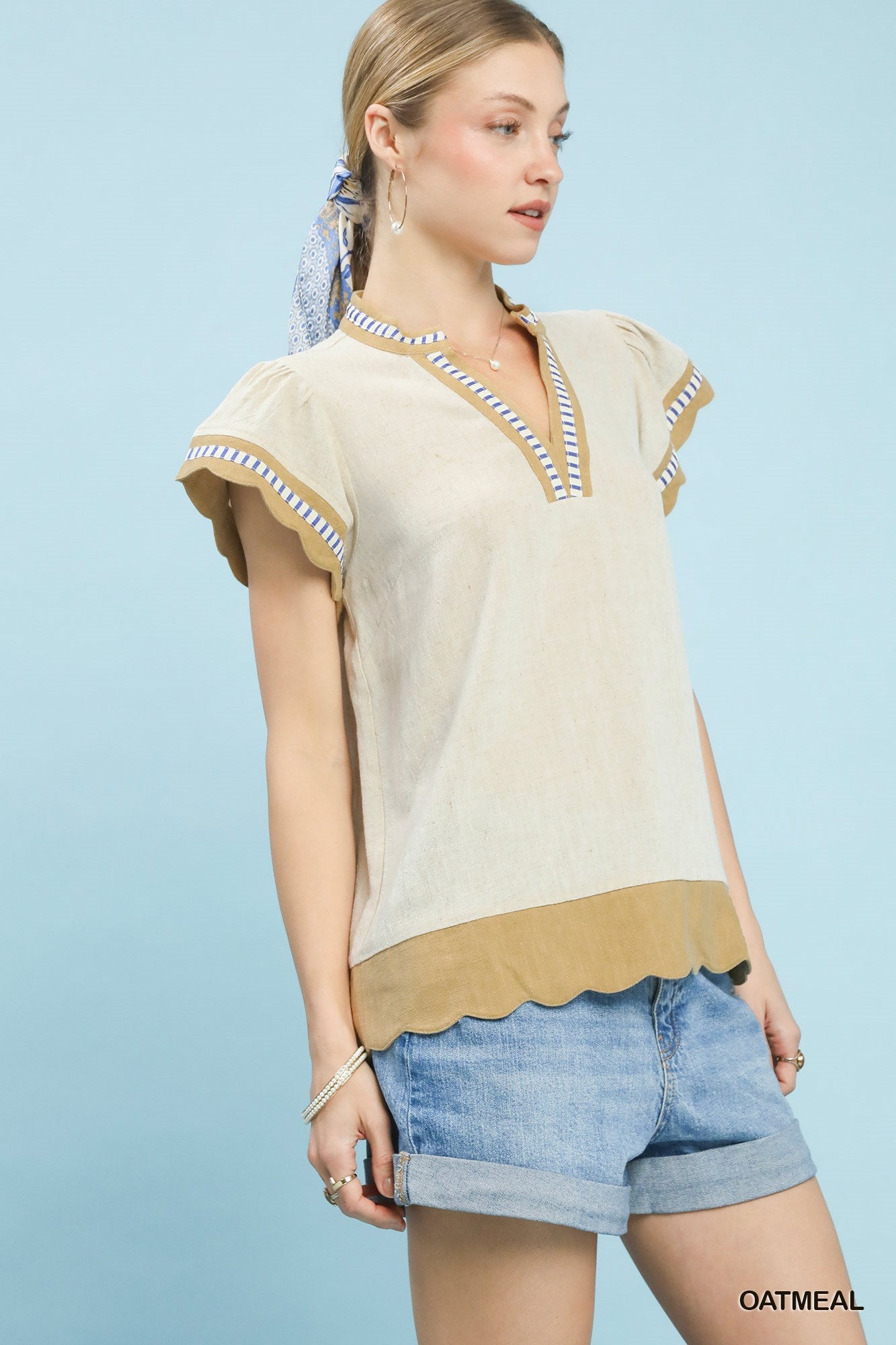 Oatmeal Sandy Shores Scallop Top