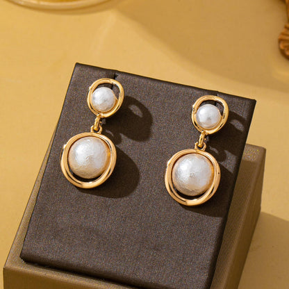 Organic Gold Ring Freshwater Pearl Drop Earrings