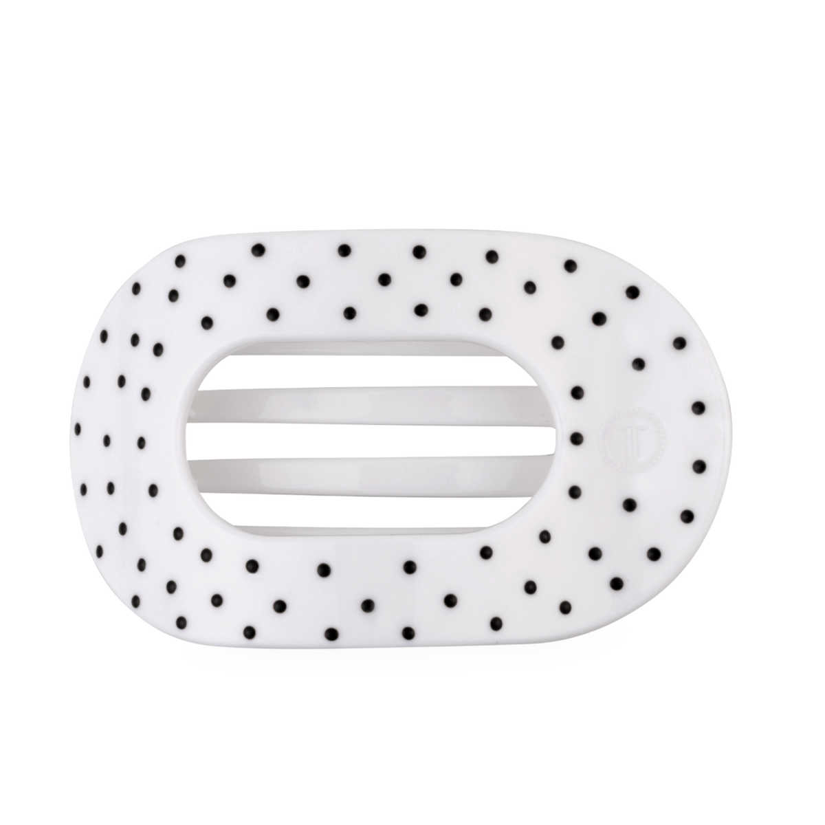 Round Flat TELETIE Clip | Large | White Polka Dot Party