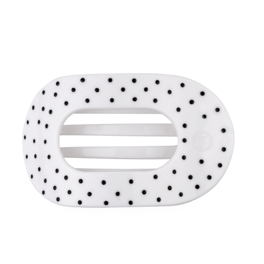 Round Flat TELETIE Clip | Large | White Polka Dot Party