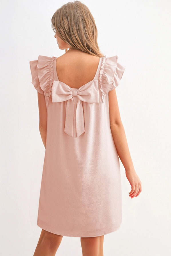 Pink Textured Bow Ruffled Hollie Mini Dress