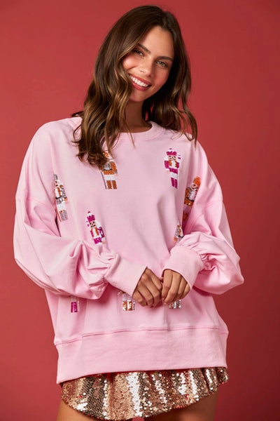 Light Pink Embroidery Nutcracker Oversized Sweatshirt