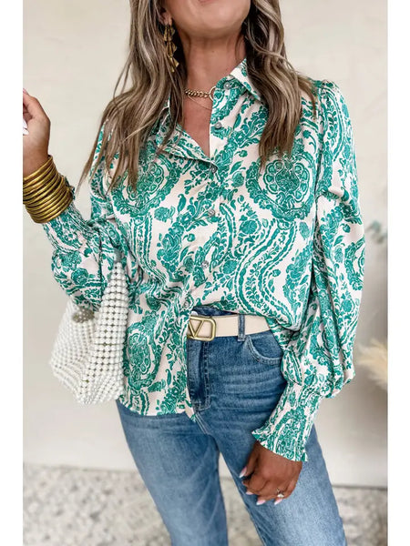 Teal Paisley Long Sleeve Carrie Button Shirt