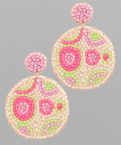 Lavender, Lime, & Pink Multi Beaded Round Earrings