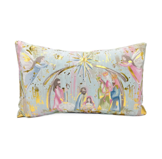 Pastel Nativity Gold Foil Pillow