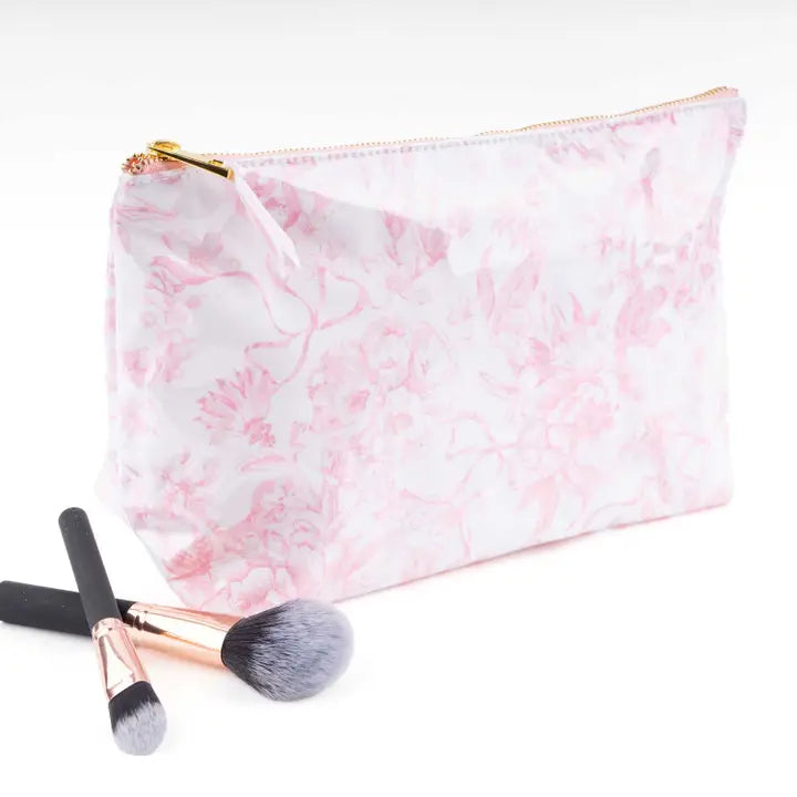 Pink Bow Toile Travel Cosmetic Case