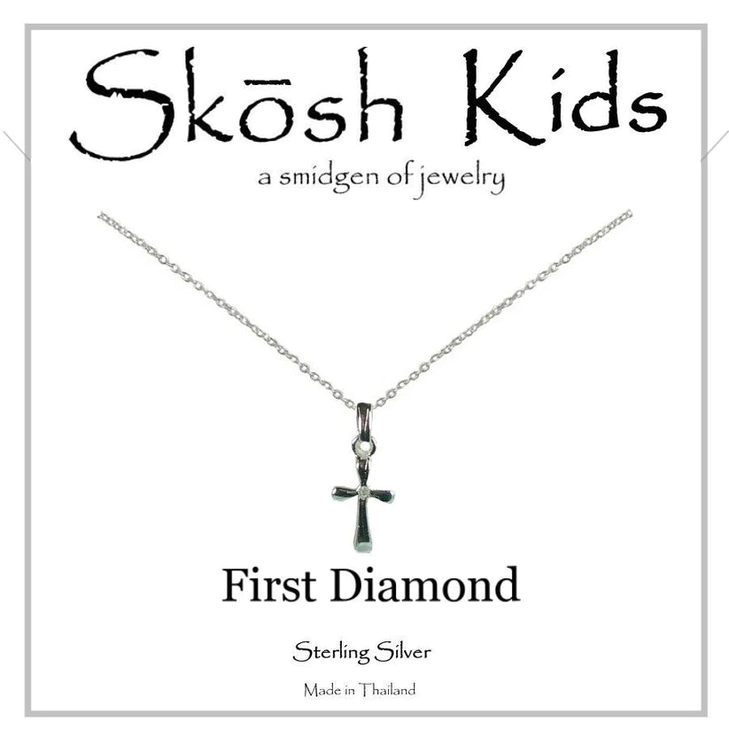 Skosh Kids First Diamond Silver Cross Necklace