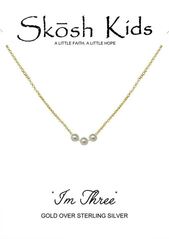 Skosh Kids Gold "I'm Three" Pearl Necklace