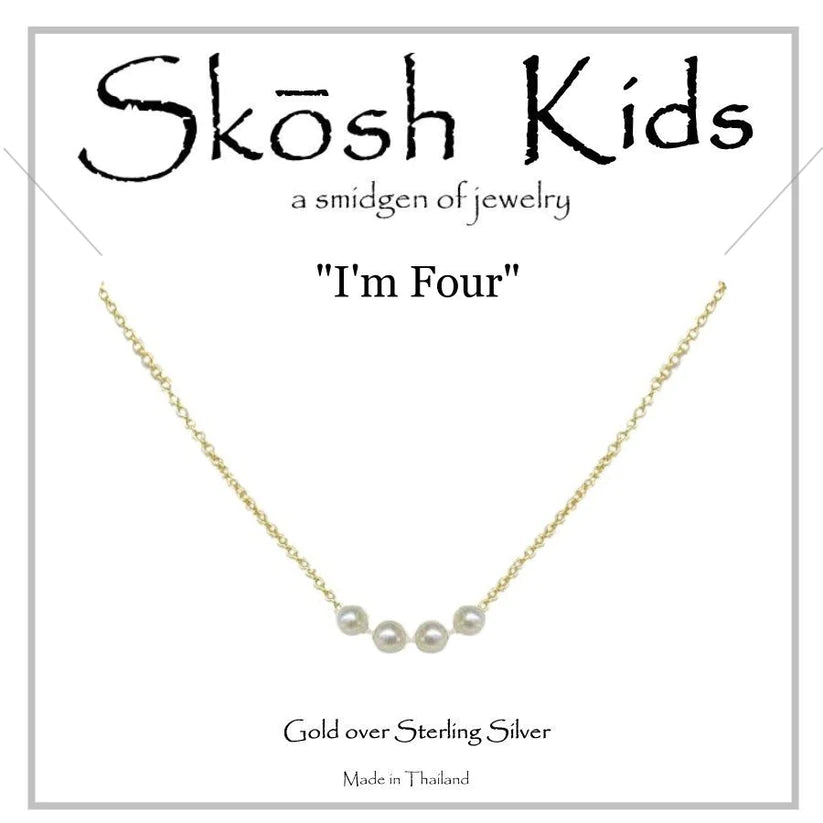 Skosh Kids Gold "I'm Four" Pearl Necklace