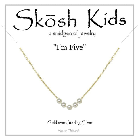 Skosh Kids Gold "I'm Five" Pearl Necklace