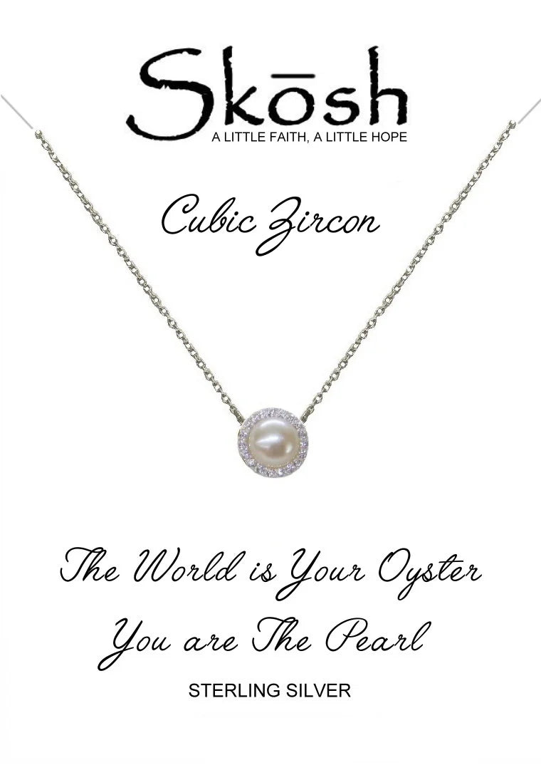 Skosh Silver Pearl with Halo Necklace