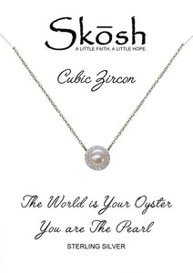 Skosh Silver Pearl with Halo Necklace