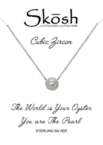 Skosh Silver Pearl with Halo Necklace