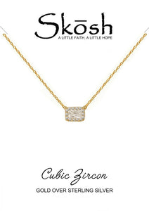 Skosh Gold Rectangle CZ with Halo Necklace