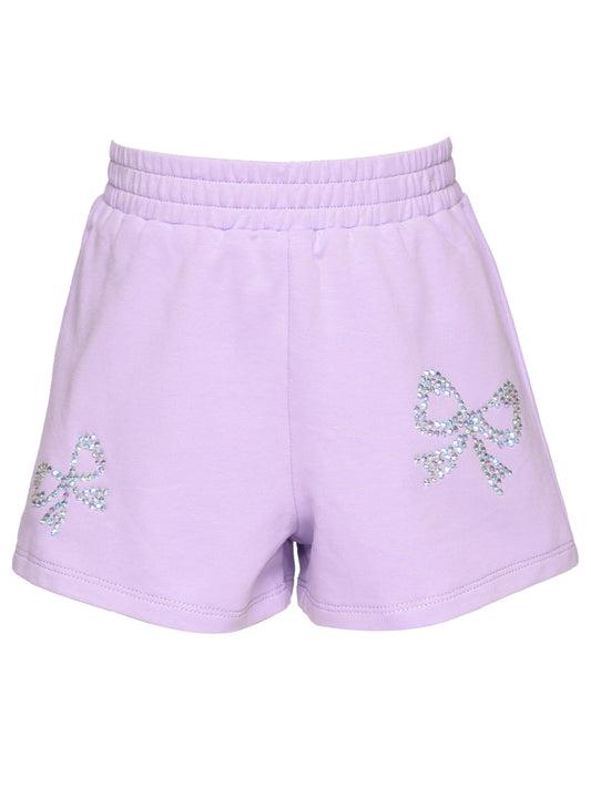 Tween Purple Rhinestone Bow Shorts