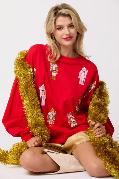 Red Embroidery Nutcracker Oversized Sweatshirt