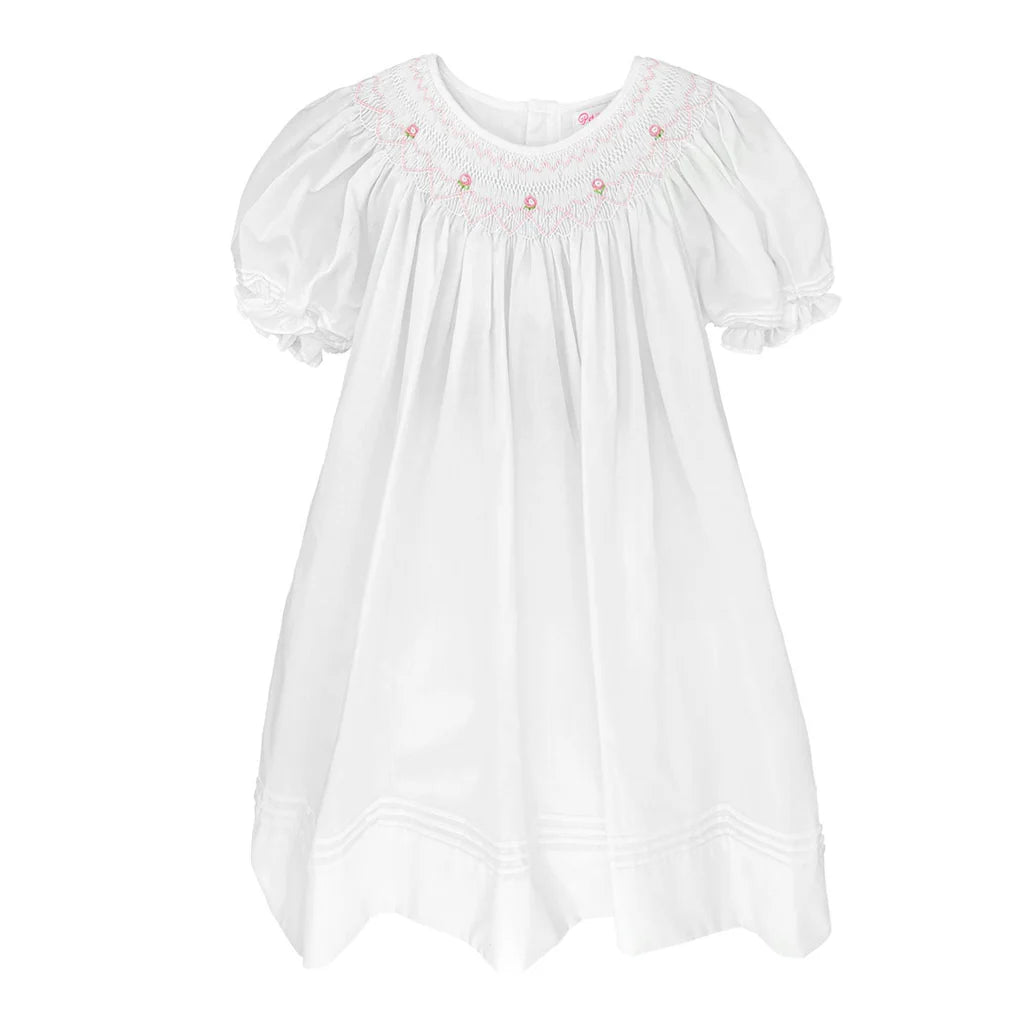 White & Pink Pearl Bishop Smocked Dress