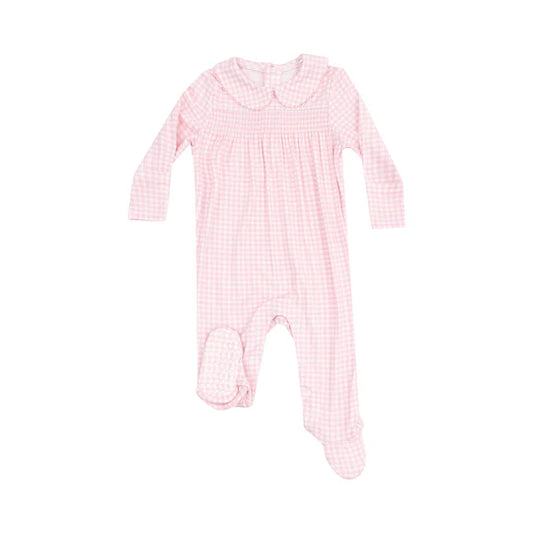 Angel Dear Mini Gingham Pink Smocked Peter Pan Footie