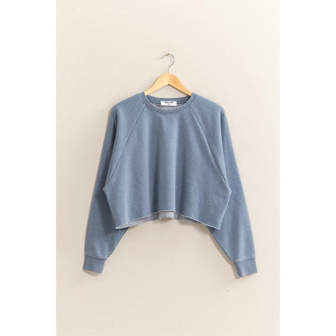 Gray Blue Raw Hem Cropped Belle Sweater