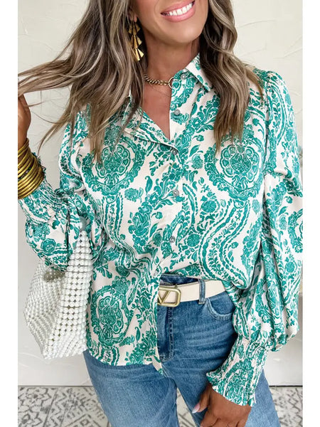 Teal Paisley Long Sleeve Carrie Button Shirt