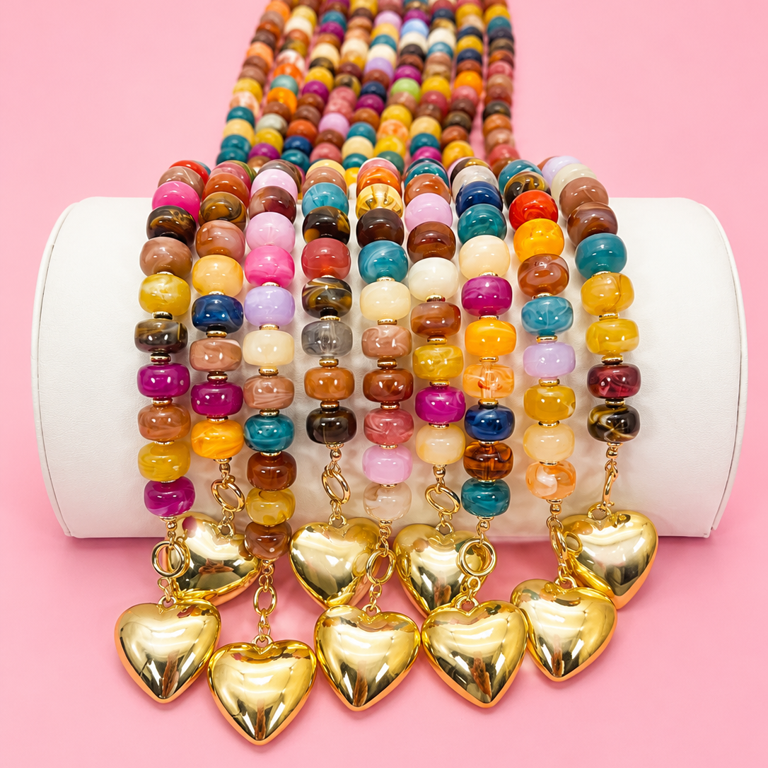Multi Beaded Heart Charm Necklace