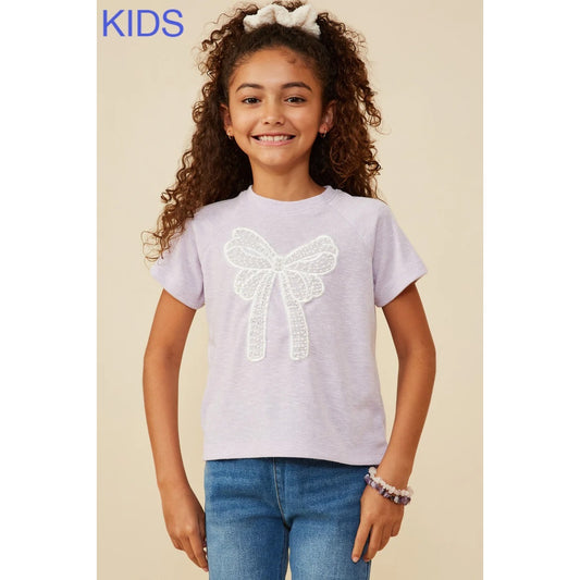 Youth Lavender Pearl Ribbon Patch Tee