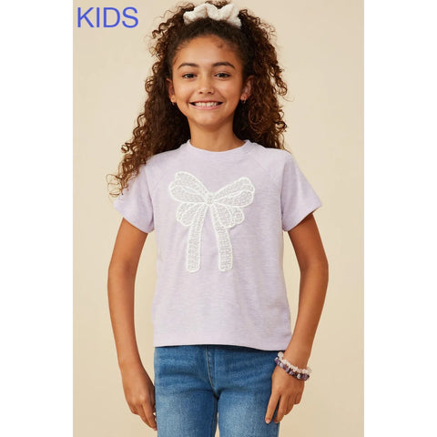 Youth Lavender Pearl Ribbon Patch Tee