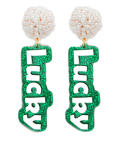 Green Pom Pom Lucky Earrings