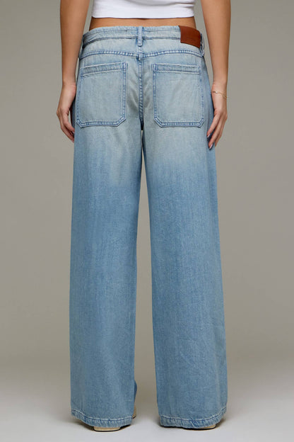 Vintage Drawstring Mid Rise Wide Leg Jeans