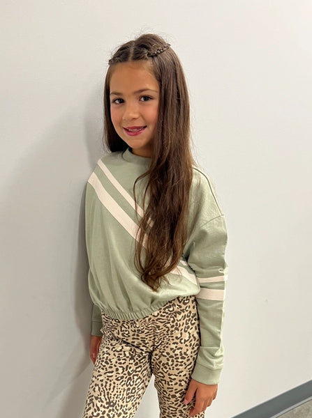 Tween Sage Colorblock Applique Taping Sweatshirt