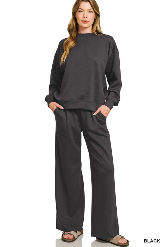 Black Scuba Crewneck Pullover & Pants Set