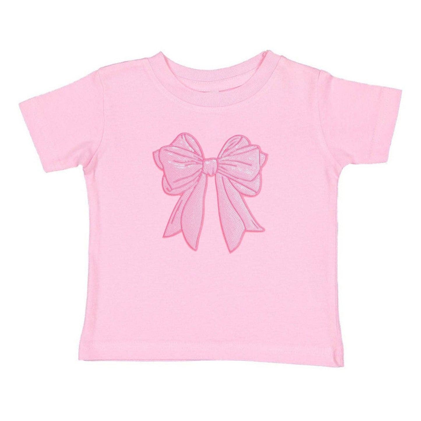 Pink Bow Sequin Patch Short Sleeve T-Shirt