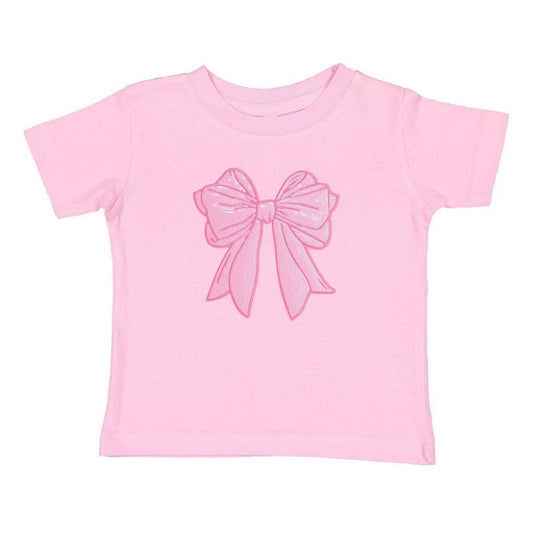 Pink Bow Sequin Patch Short Sleeve T-Shirt