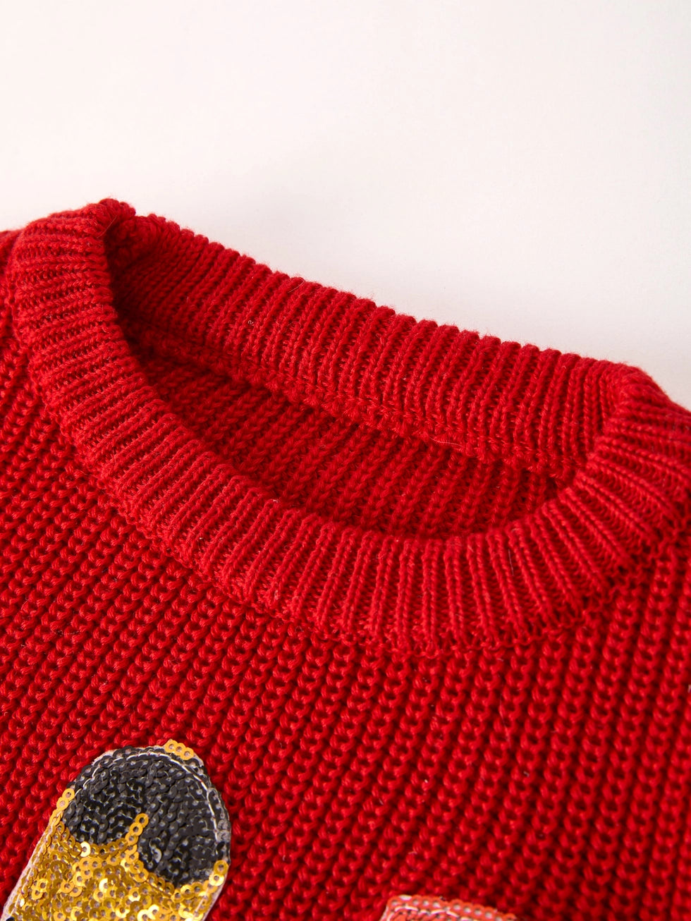 Youth Red Sweater with Colorful Nutcrackers