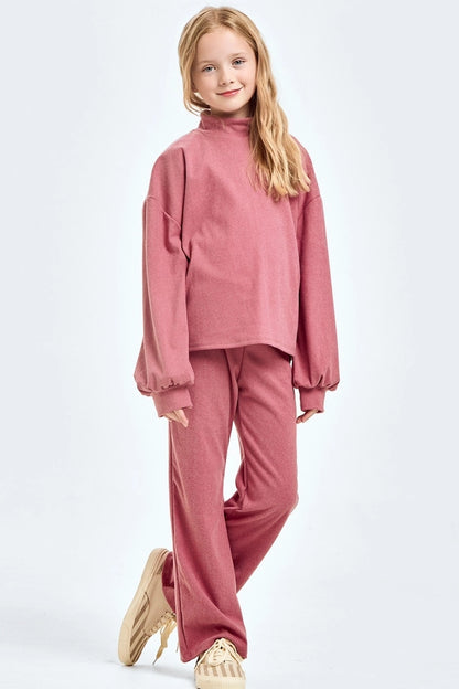 Youth Masala Pink Corduroy Brush Mock Neck Sweater
