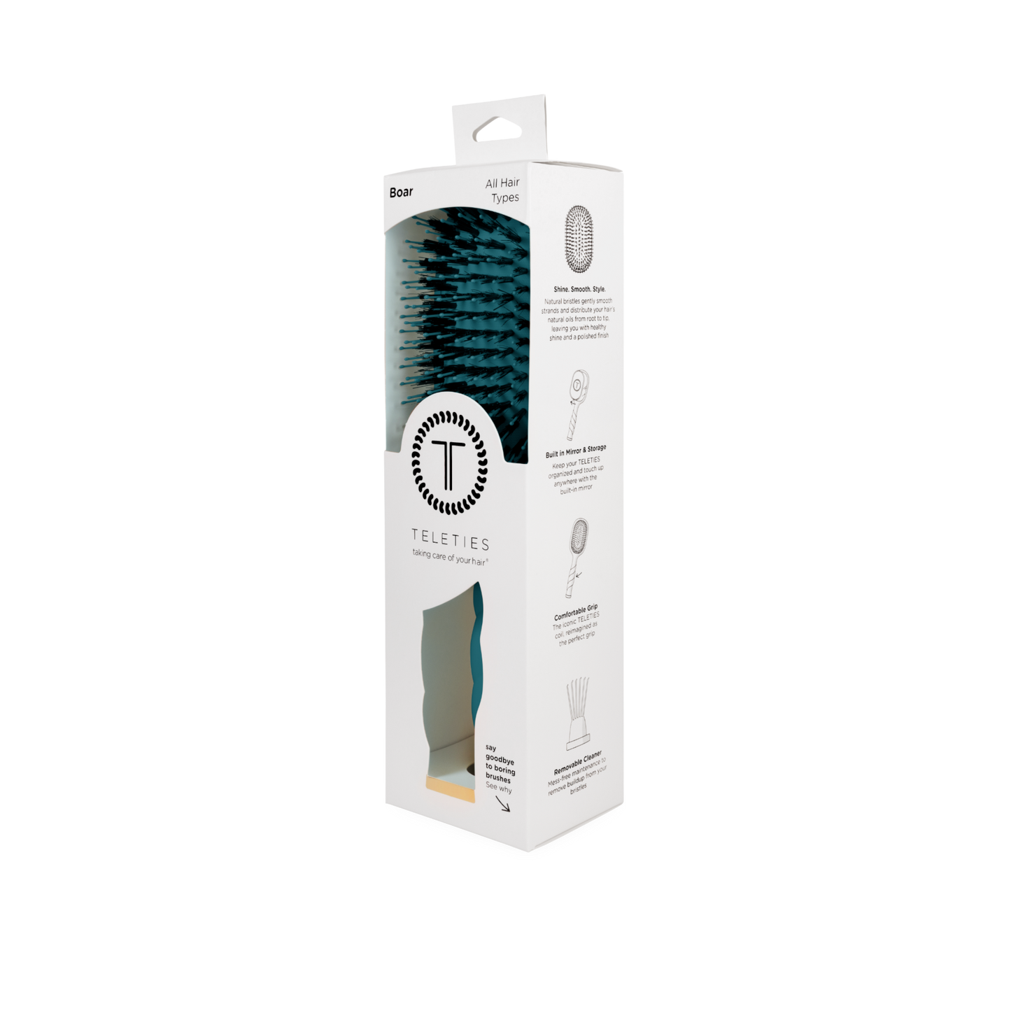 TELETIE Boar Bristle Hair Brush | Teal With It