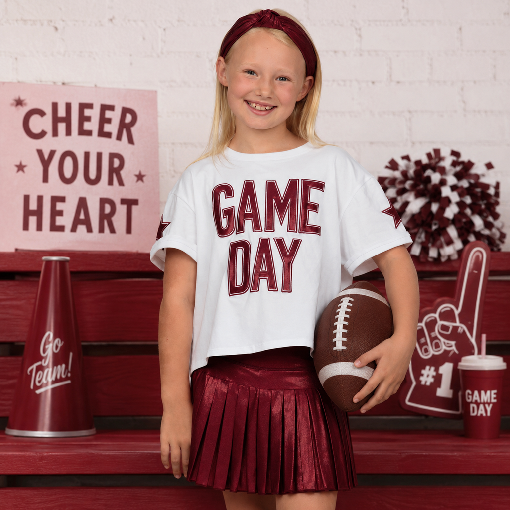 Youth Shimmer Maroon Mini Pleated Skort