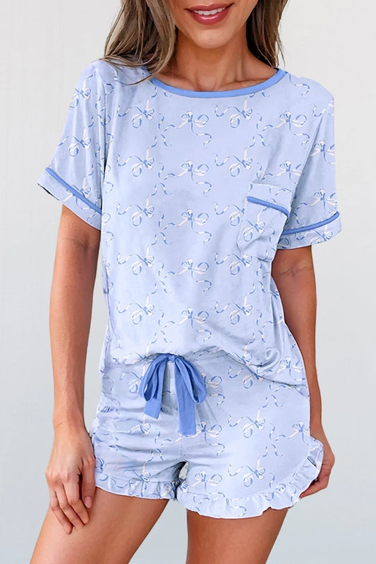 Blue Bow Waves Lounge Short Set