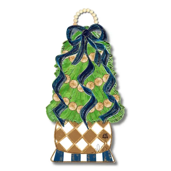 Navy & Gold Christmas Tree Door Hanger