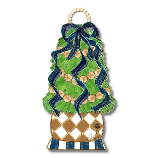 Navy & Gold Christmas Tree Door Hanger