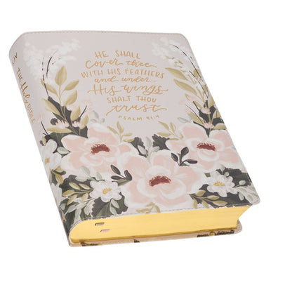 Floral Printed Ps 91:4 Faux Leather KJV Note-taking Bible