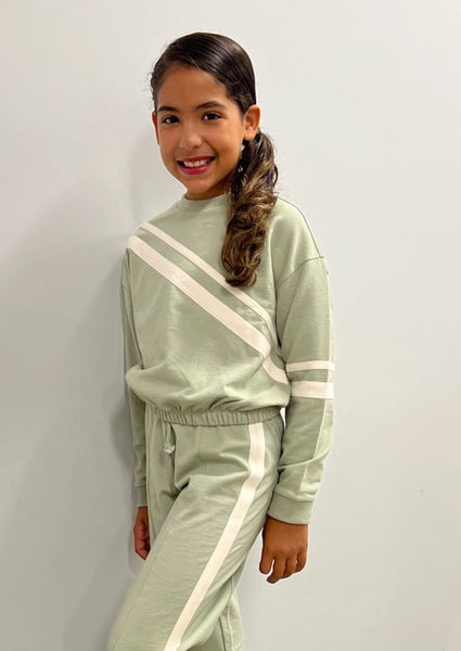 Tween Sage Colorblock Applique Taping Sweatshirt