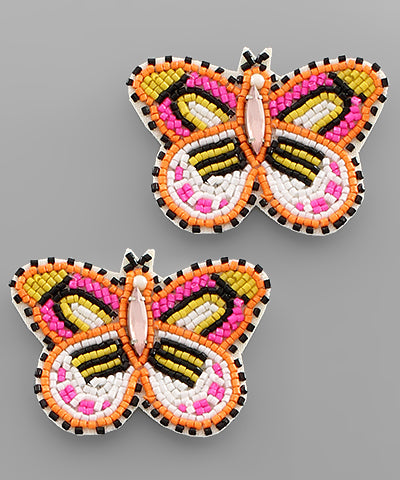 Pink & Orange Beaded Butterfly Earrings